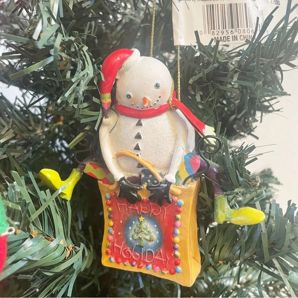 Lot of 3 Christmas Holiday Tree Ornaments Snowman, Stocking, Merry NWT